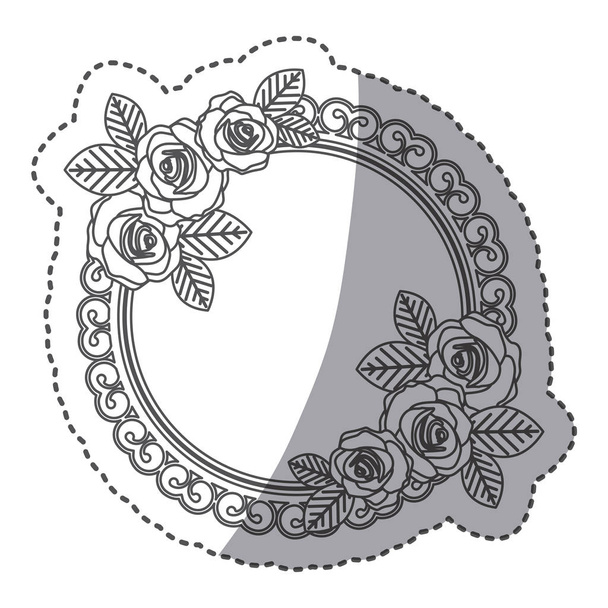 silhouette round emblem with oval roses icon - Vetor, Imagem