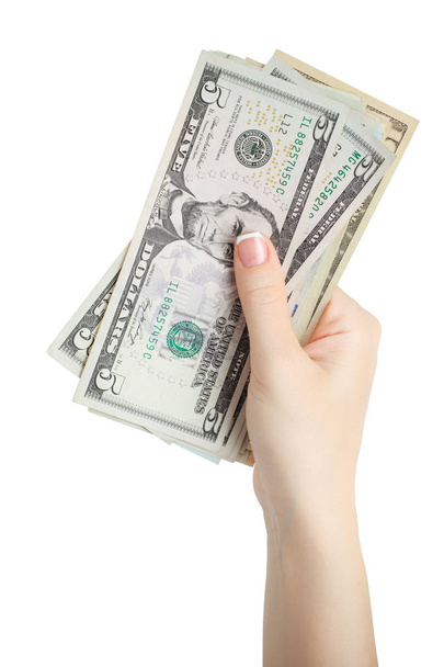 donna manicure mano denaro isolato su bianco
 - Foto, immagini
