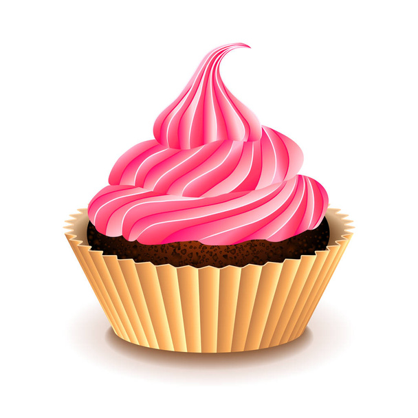 Cupcake with pink cream isolated on white vector - Vecteur, image