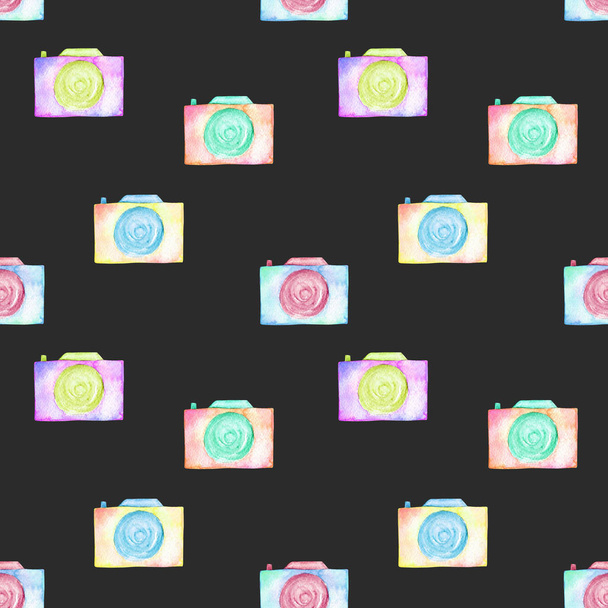 Seamless pattern with watercolor cameras - Photo, Image