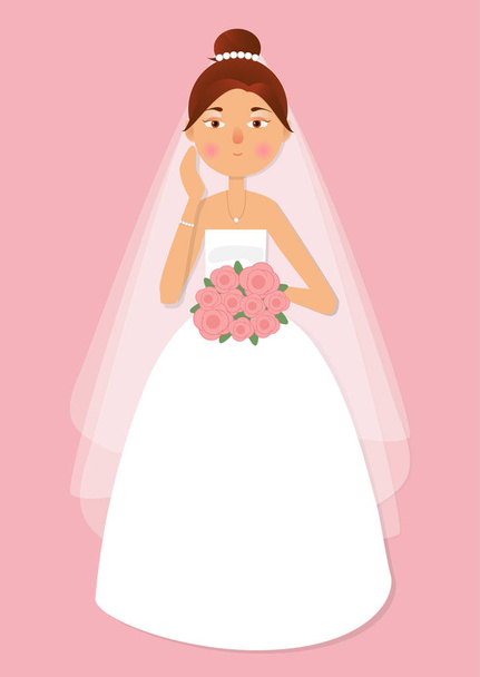 A menina, mulher bonita em vestido de noiva e o buquê
  - Vetor, Imagem