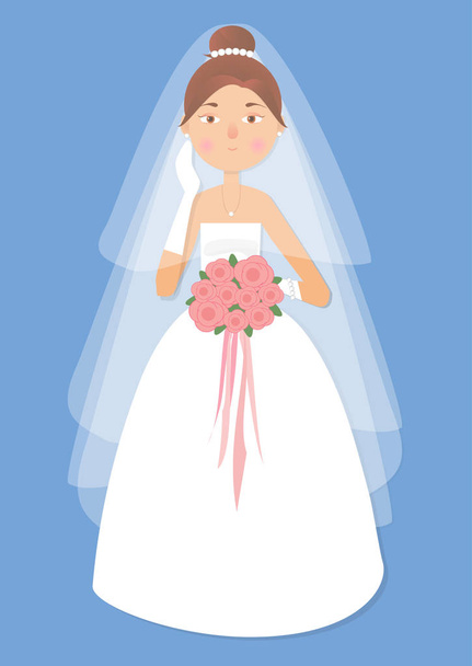 Dziewczyna, piękna kobieta w sukni ślubnej i bukiet  - Wektor, obraz