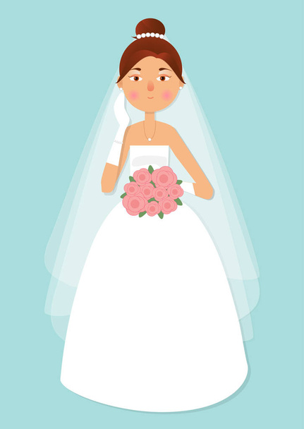 Дівчина, красива жінка у весільній сукні та букет
  - Вектор, зображення