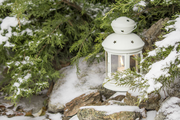 Beautiful white lantern in the snow - Photo, Image