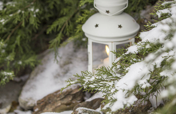 Beautiful white lantern in the snow - Photo, Image