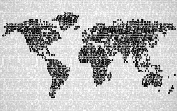 Mapa do mundo abstrato com letras do alfabeto inglês. Fundo vetorial
 - Vetor, Imagem