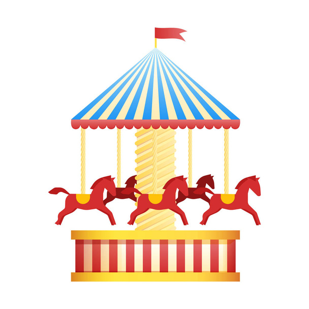 Vintage kolotoč carousel ikona, spravedlivé symbol. Zábavní park téma. Kreslené vektorové ilustrace. Sada atrakcí. Lunaparky. Dobré pocity - Vektor, obrázek