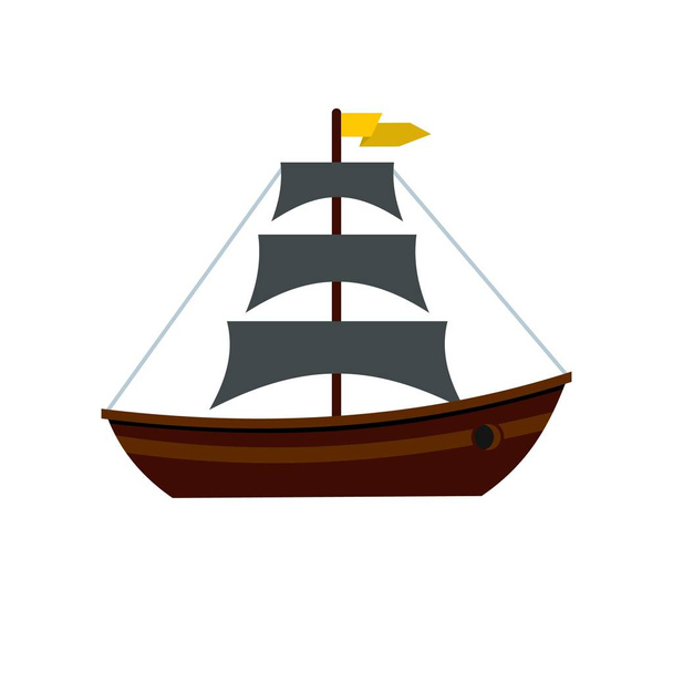 Boat with sails icon, flat style - Vector, imagen
