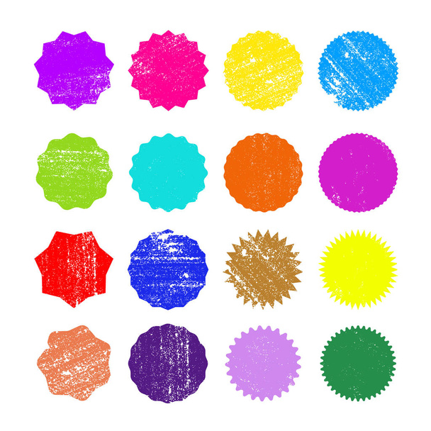 Different starburst sunburst badges, colorful shapes. Blank shapes. Vector illustration distress textures. - Vektor, obrázek