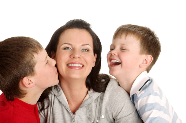 Two Sons Kiss His Mother - Photo, image