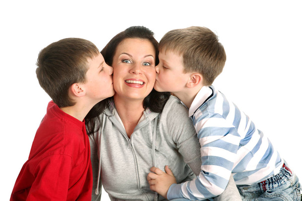 Two Sons Kiss His Mother - Photo, Image