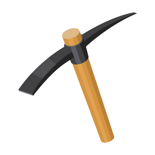 A wooden pickaxe with an iron tip.The tool that miners manually extract the minerals in the mine.Mine Industry single icon in cartoon style vector symbol stock illustration. - ベクター画像