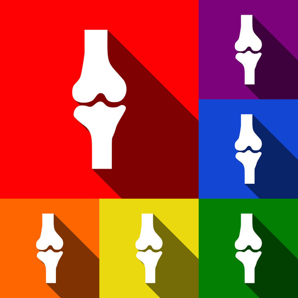 Knee joint sign. Vector. Set of icons with flat shadows at red, orange, yellow, green, blue and violet background. - Vector, Image
