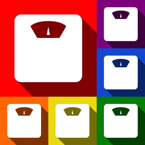 Segno in scala del bagno. Vettore. Set di icone con ombre piatte su sfondo rosso, arancione, giallo, verde, blu e viola
. - Vettoriali, immagini
