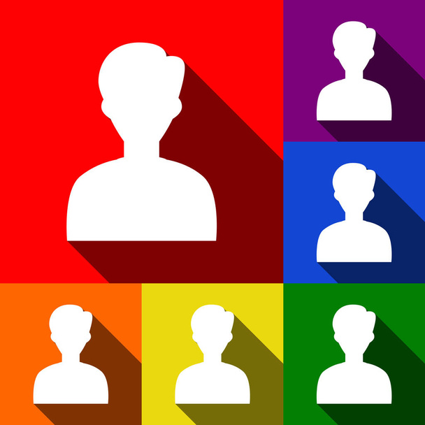 User avatar illustration. Anonymous sign. Vector. Set of icons with flat shadows at red, orange, yellow, green, blue and violet background. - Vector, Image