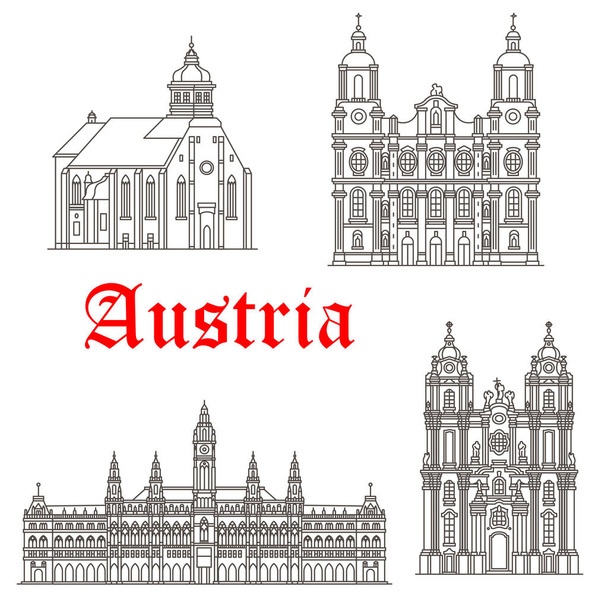 Austrian architecture buildings vector icons - Vector, Image