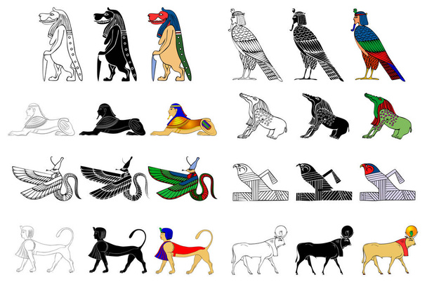 Różne stworzenia starożytnych egipskiemu - Wektor, obraz