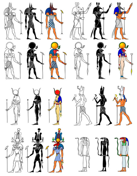 Bohové a bohyně starověkého Egypta - Vektor, obrázek
