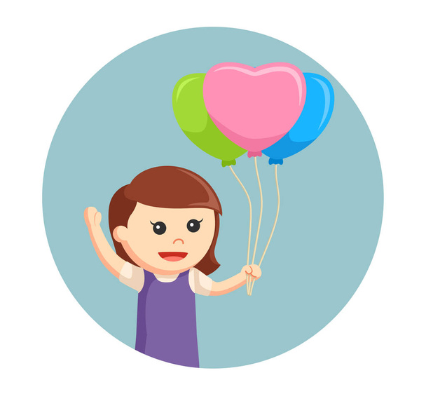 little girl with heart shaped balloons in circle background - ベクター画像
