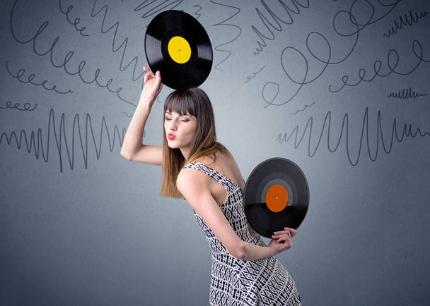 Lady holding vinyl record - Foto, Imagem