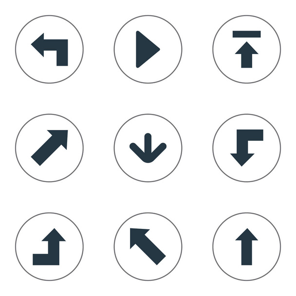 Vektoros illusztráció készlet egyszerű jelző ikonok. Elemek át, felfelé, jelző és egyéb szinonimák jobbra nyíl és a növekvő. - Vektor, kép