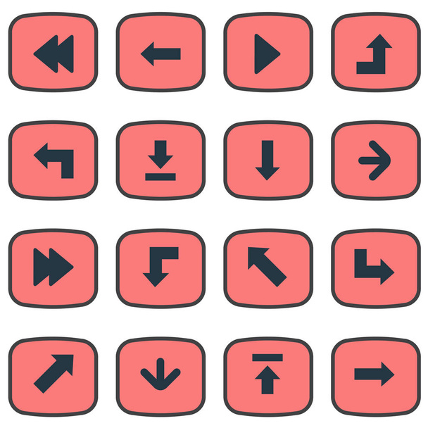 Vector Illustration Set Of Simple Pointer Icons. Elements Downwards Pointing, Rearward, Downwards Pointing And Other Synonyms Upload, Advanced And Reduction. - ベクター画像