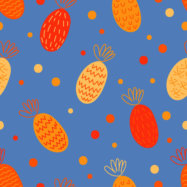 Seamless pattern with decorative pineapples. Tropical fruits. Print. Repeating background. Cloth design, wallpaper. - Vektor, obrázek