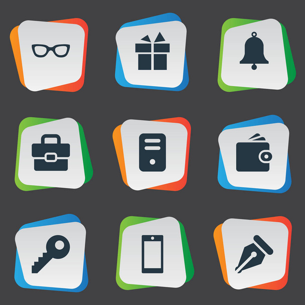 Vector Illustration Set Of Simple  Icons. Elements Mobile Phone, Eyeglasses, Business Bag And Other Synonyms Spectacles, Phone And Bag. - Vector, Image