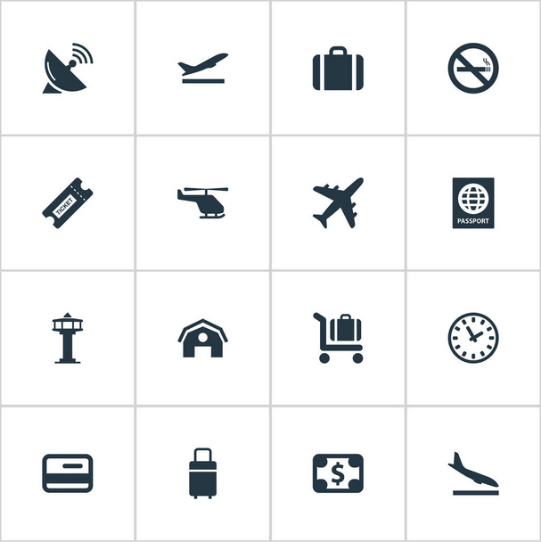 Vector Illustration Set Of Simple Transportation Icons. Elements Coupon, Currency, Cigarette Forbidden And Other Synonyms Luggage, Passport And Cart. - Vector, imagen
