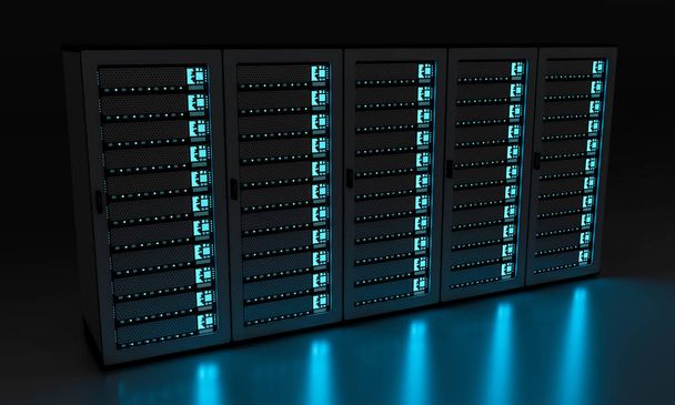 Dark server room data center storage 3D rendering - Photo, Image