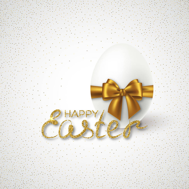 Happy Easter Lettering with Realistic 3D egg - Vector, Image