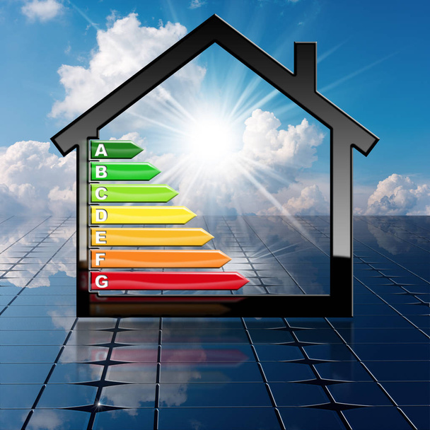 Efficienza energetica - Casa su un pannello solare
 - Foto, immagini