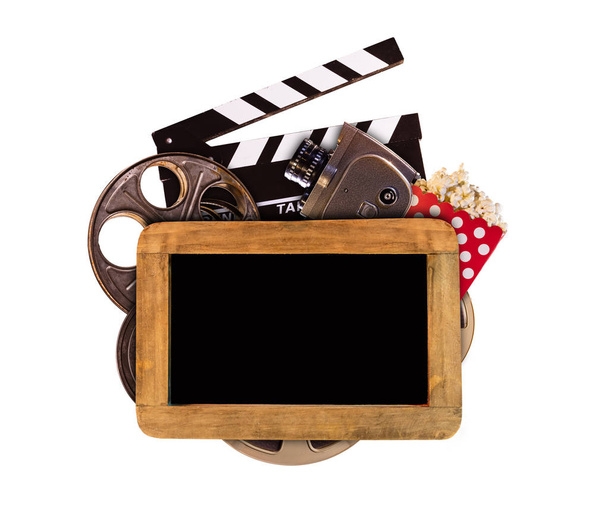 Accesorios de producción de películas retro sobre fondo blanco
 - Foto, Imagen