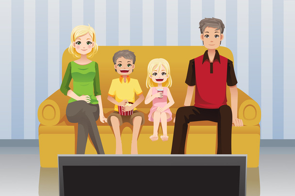 οικογένεια βλέποντας ταινίες στο σπίτι - Διάνυσμα, εικόνα