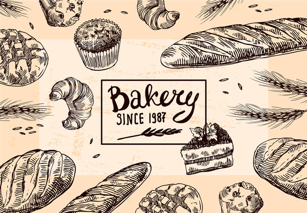 Hand drawn vector illustration bakery. - Διάνυσμα, εικόνα