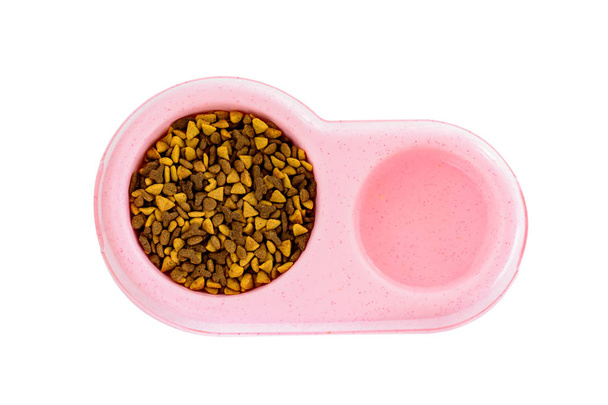 Cat food in pink bowl isolate - Photo, Image