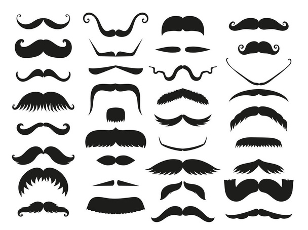 Silhouette vector black white mustache hair hipster curly collection beard barber and gentleman symbol fashion human facial gave vector illustration. - Vector, afbeelding