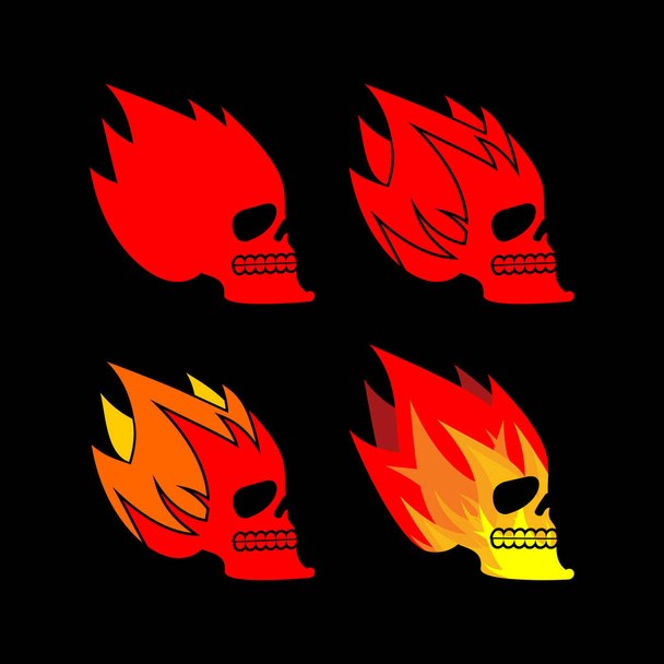 Totenkopffeuer. Kopfskelettflamme. Flammendes Totenkopf-Tattoo-Zeichen - Vektor, Bild