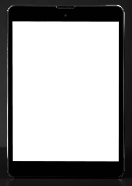 Tableta metal plateado negro sobre fondo negro frente al producto
 - Foto, imagen