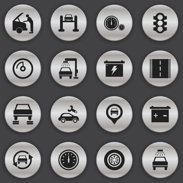 Ensemble de 16 icônes de trafic modifiables. Comprend des symboles tels que le service automobile, lavage de véhicule, affichage de la vitesse et plus encore. Peut être utilisé pour le Web, mobile, interface utilisateur et infographie
. - Vecteur, image