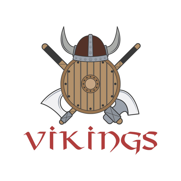 Vikingler izole vektör etiket, etiket, rozetleri, logolar ve öğeleri tasarlanmış - Vektör, Görsel