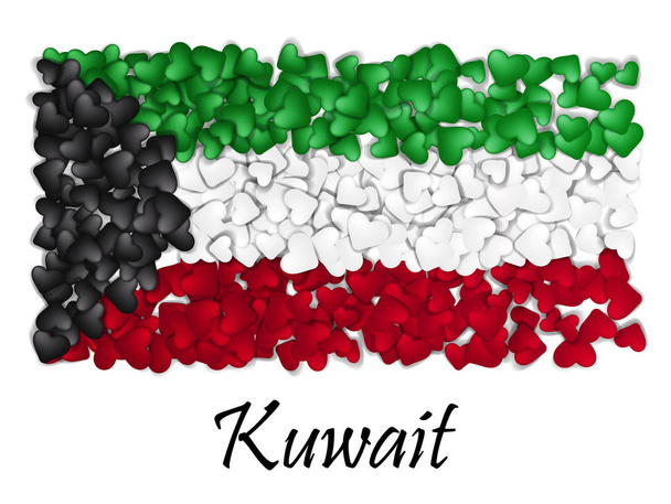 Σημαία του Κουβέιτ αγάπη. Σημαία καρδιά γυαλιστερό. Με αγάπη από το Κουβέιτ. Έκανε στο Κουβέιτ. Εθνική ημέρα της ανεξαρτησίας του Κουβέιτ. Σημαία της ομάδας αθλητισμού. - Διάνυσμα, εικόνα