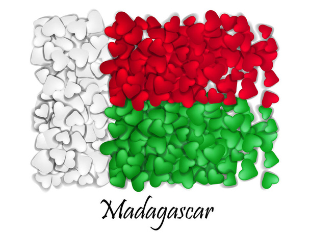Flaga Madagaskaru miłości. Flaga serca błyszczący. Z miłości z Madagaskaru. Wykonane na Madagaskarze. Narodowe Święto Niepodległości w Madagaskar. Flaga drużyny Sport. Wyspa. Madagaskar żywności - Wektor, obraz