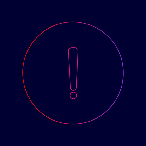 Ausrufezeichen. Vektor. Liniensymbol mit Farbverlauf von rot nach violett auf dunkelblauem Hintergrund. - Vektor, Bild