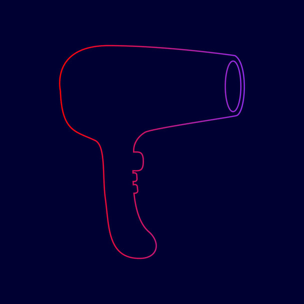 Hair Dryer sign. Vector. Line icon with gradient from red to violet colors on dark blue background. - Vector, Image