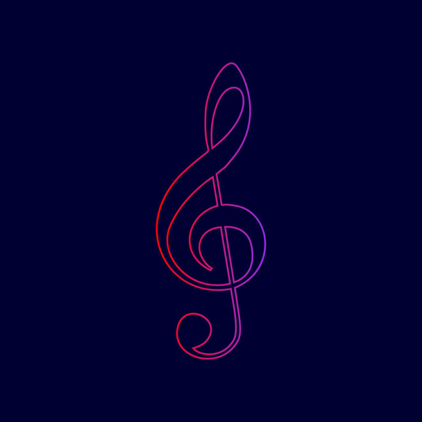 Music violin clef sign. G-clef. Treble clef. Vector. Line icon with gradient from red to violet colors on dark blue background. - Vector, Image