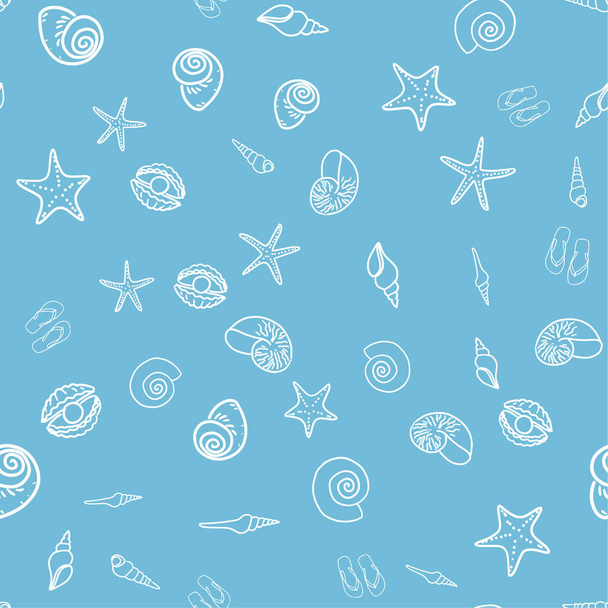 vector seamless sea shells background, painted by hand  - Vector, Image