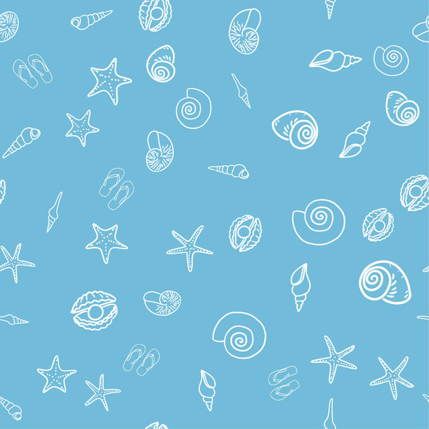 vector seamless sea shells background, painted by hand  - Vector, Imagen