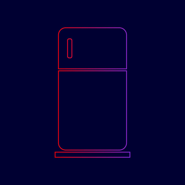 Refrigerator sign illustration. Vector. Line icon with gradient from red to violet colors on dark blue background. - Vector, Image