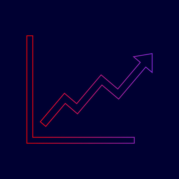 Growing bars graphic sign. Vector. Line icon with gradient from red to violet colors on dark blue background. - Vector, Image